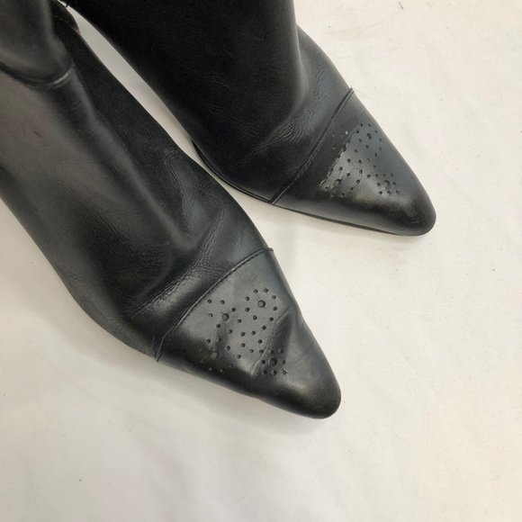 Audrey Brooke Black Leather Boots Heels - Picture 6 of 7